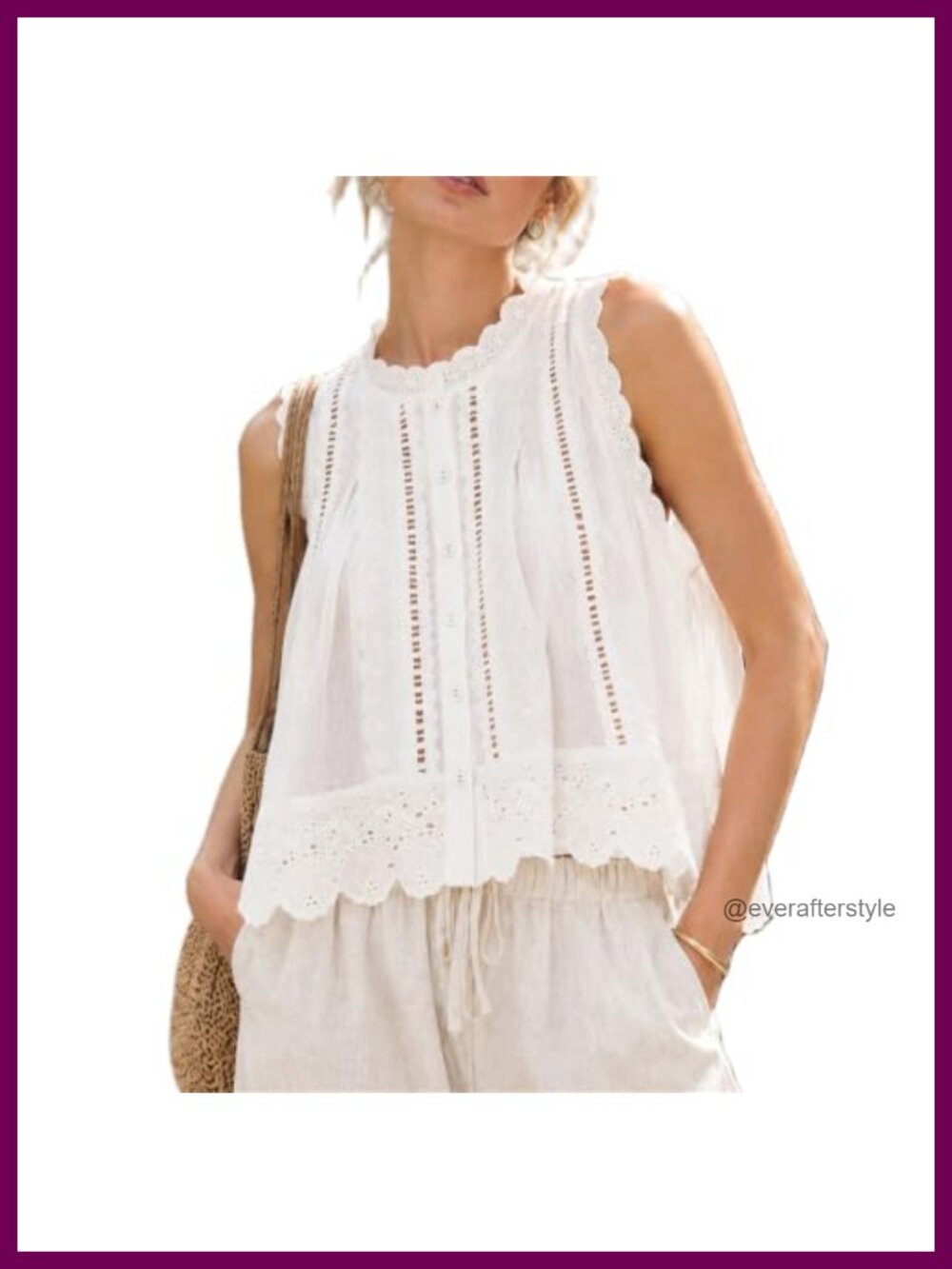 Sheer Eyelet Peplum Tank Top Scallop Trim Pleated Camisole